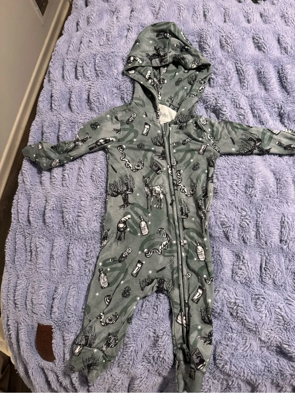 TWO Posh Peanut Hooded One-Piece Bamboo Rompers in Gryffindor & Slytherin